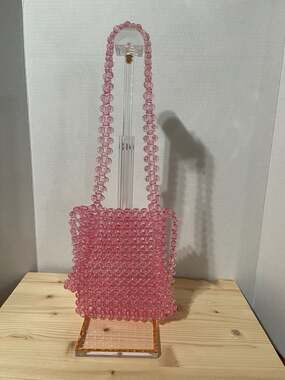 Pink Beaded Mini Crossbody Handbag Y2K Retro Festival Shoulder Bag